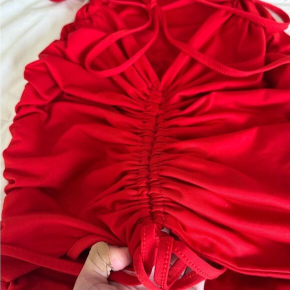 Cutout Mini Dress, Ruched Criss Cross Halter Dresses for Women,Low Back Bodycon - Picture 4 of 16